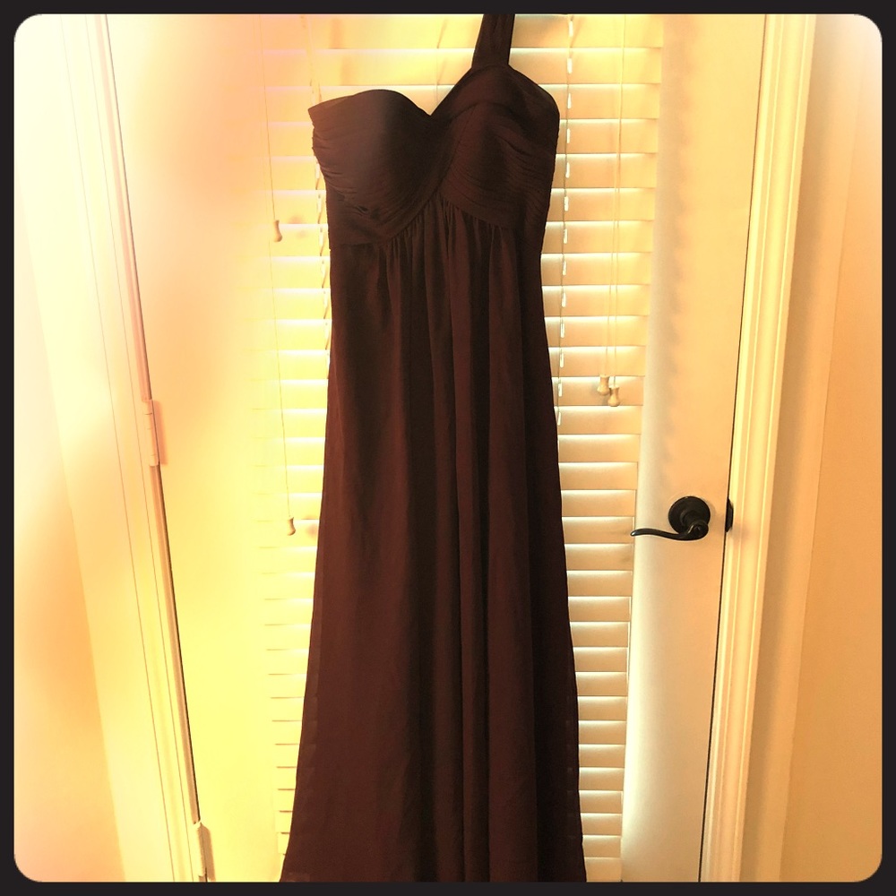 Long plum one shoulder dress